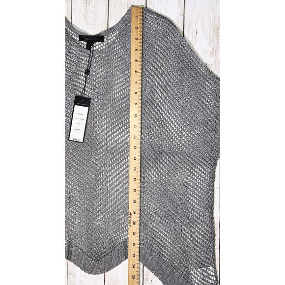 NWT BCBGMaxAzria Silver Metallic Crochet Poncho Sweater - Picture 3 of 10